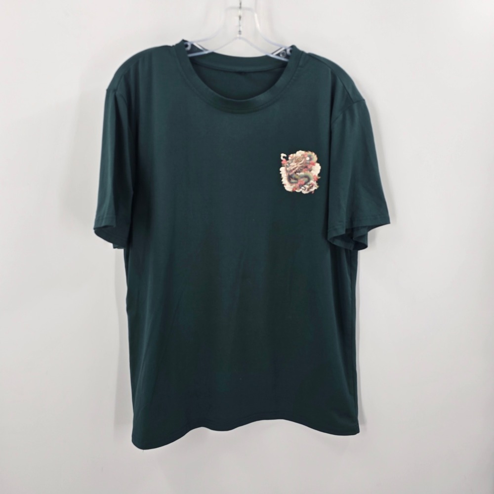 Mens Patron Saint of Tokyo Dragon Graphic T-Shirt Forest Green Short Sleeve Tee